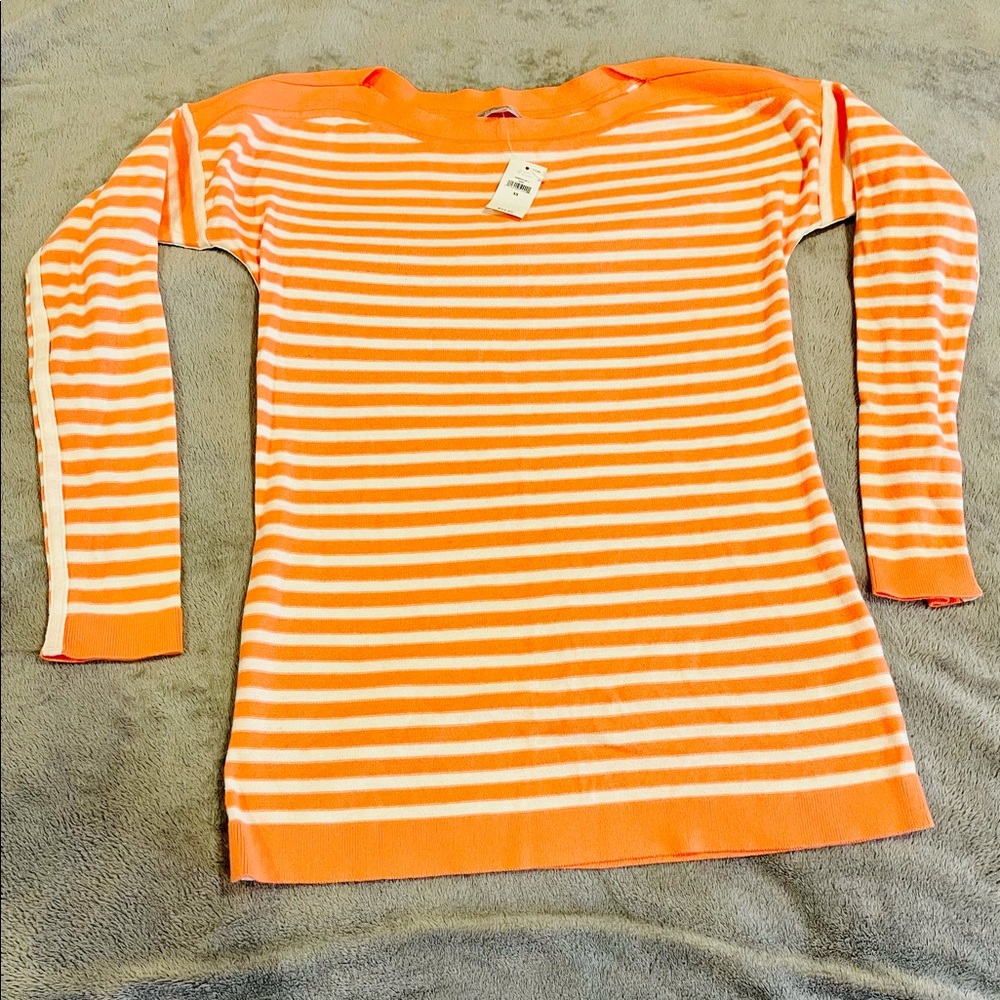 GAP Coral & Cream Striped Sweater